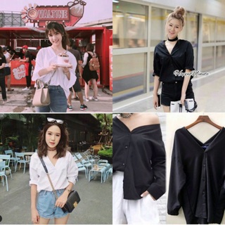 ป้าย zara) เสื้อเชิ้ตคอวี เนื้อผ้าคอตตอน ใส่เปิดไหล่1ข้างได้ค่ะ เรียบหรู