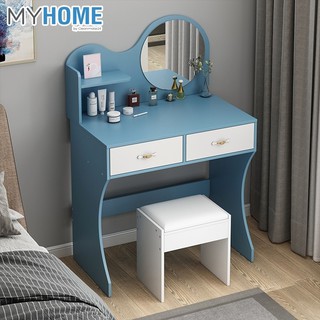 [MYhome]โต๊ะกระจกวงกลม ลิ้นชัก 2ชั้น 65x45x50 cm  ชั้นวางของ สำหรับแต่งหน้า [MyHome]