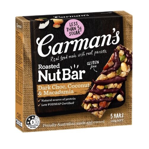 Carman's Dark Choc Macadamia & Coconut Bar 5Bar 160gNET โปรตีนบาร์ โปรตีน โปรตีนแท่ง โปรตีนเสริม ขนม