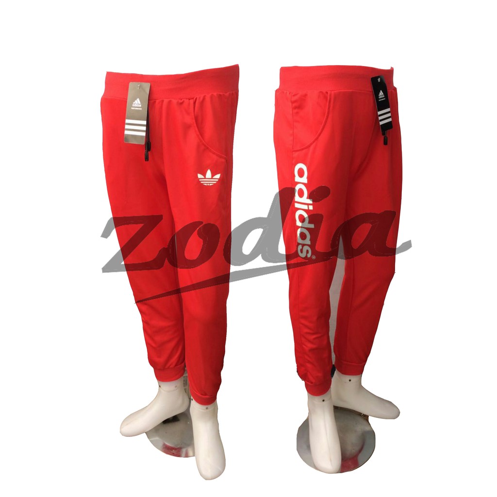 กางเกงวอร์มขายาว Adidas สีแดง สําหรับออกกําลังกาย UNISEX
