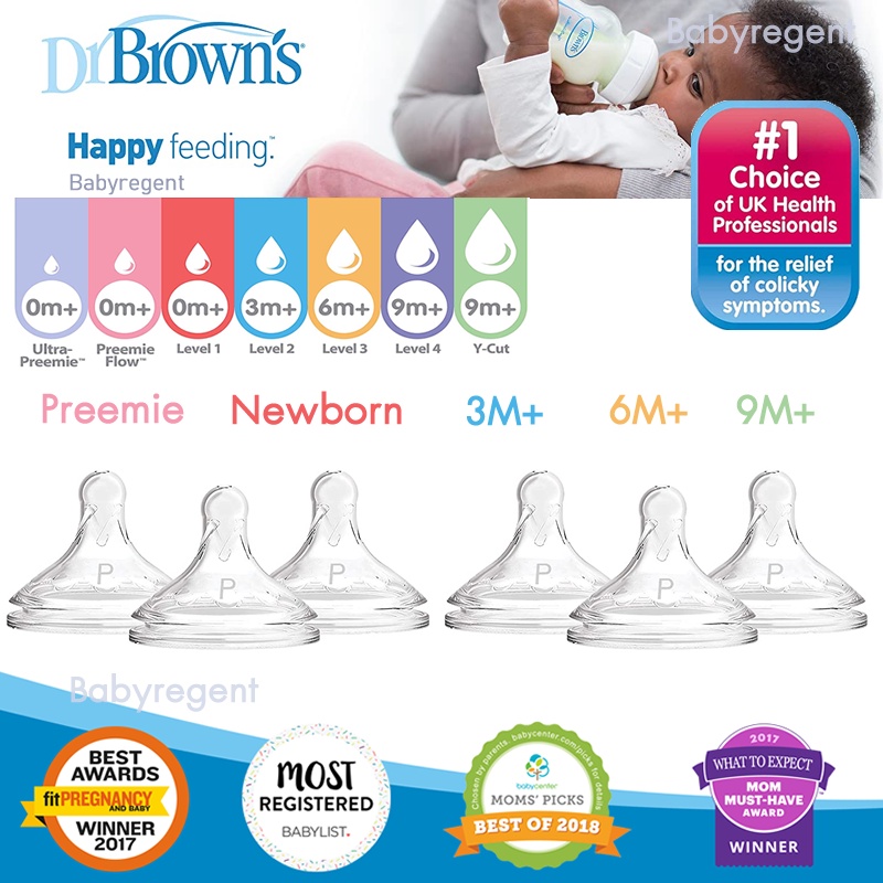 🎀AiiZ🎀 USA Dr.Brown's จุกนม ขวดคอกว้าง Silicone Wide Neck Options Nipple