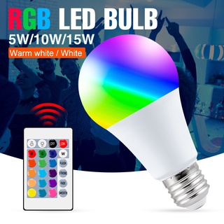 หลอดไฟ RGBW E27 220V RGB Led 5W 10W 15W พร้อมรีโมตคอนโทรล สําหรับตกแต่งบ้าน