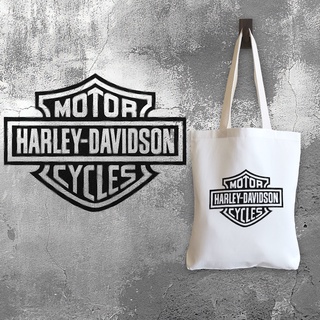 กระเป๋าผ้าแคนวาส สไตล์ที่ 118 สกรีนลายสไตล์พ่นสีสเปร์ย แนว Street Art ลาย harley-davidson-motorcycle