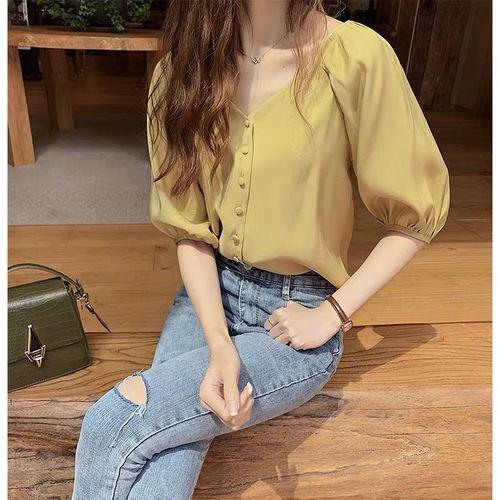 Korean fashion loose chiffon shirt women short sleeve top