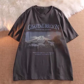 เสื้อคอกลมเสื้อยืดคแฟชั่นแขนสั้นผ้าฝ้ายนุ่มใส่บายหน้าร้อนสไตล์เกาหลีพร้อมส่ง