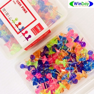 หมุดสี Deli หมุดสีเย็บกระดาษ Deli Push Pins0030 ขนาด: 23 มม บรรจุ 100 ตัว ในกล่อง