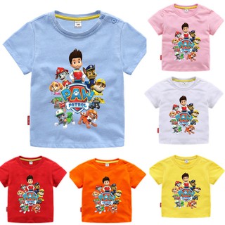 เสื้อยืดแขนสั้นผ้าฝ้ายพิมพ์ลาย Paw Patrol สำหรับเด็ก