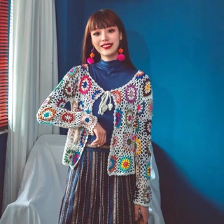 เสื้อแขนยาวถักไหมพรม เสื้อคลุมถักลูกไม้