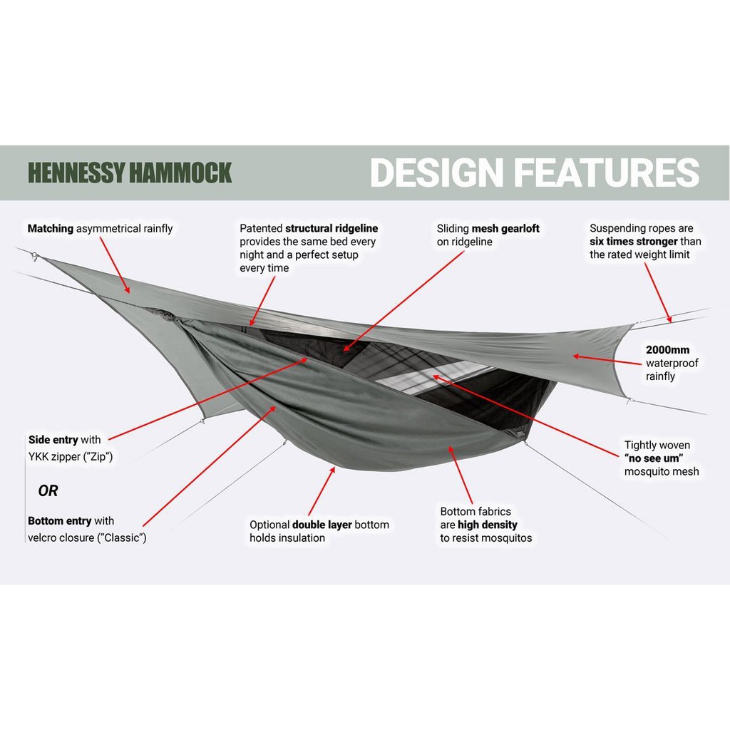 Hennessy Hammock - Explorer Deluxe XL Series - เปลเต็นท์เดินป่าล่าสัตว์ ผูกกับต้นไม้ ปลอดภัยจากงู แม
