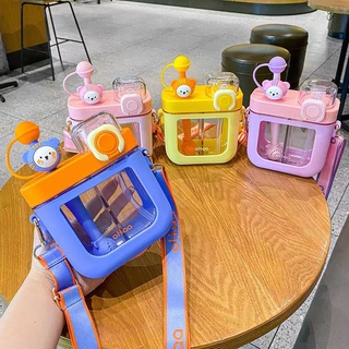 ขวดน้ําดื่ม BPA ทรงสี่เหลี่ยม ป้องกันการรั่วไหล แบบพกพา สําหรับเด็ก