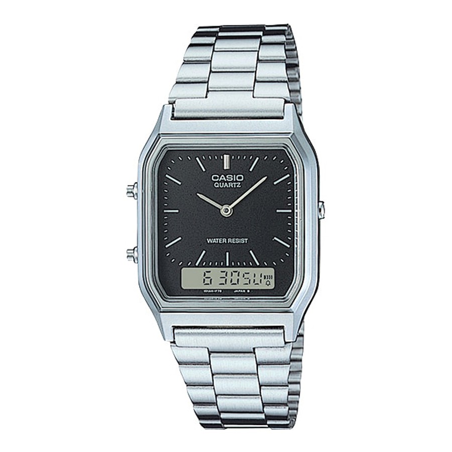 Casio Standard นาฬิกาข้อมือผู้ชาย สายสเตนเลสสตีล รุ่น AQ-230,AQ-230A,AQ-230A-1,AQ-230A-1D - สีเงิน