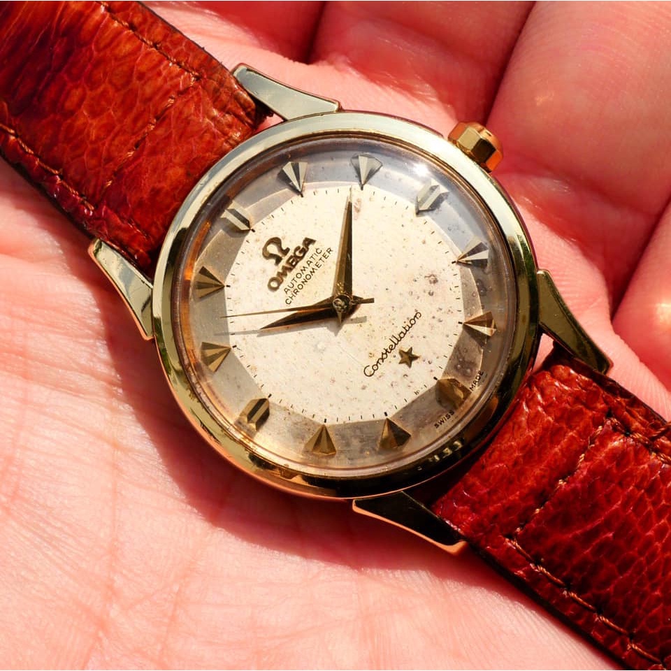 Vintage Omega Constellation pie pan arrowhead gold capped box paper หอดูดาวหลักว่าว ทองหุ้ม กล่องใบ 