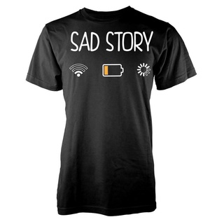 เสื้อยืดแฟชั่น แขนสั้น พิมพ์ลาย Sad Story Low Wifi ใช้แบตเตอรี่ต่ํา คุณภาพสูงS-5XL