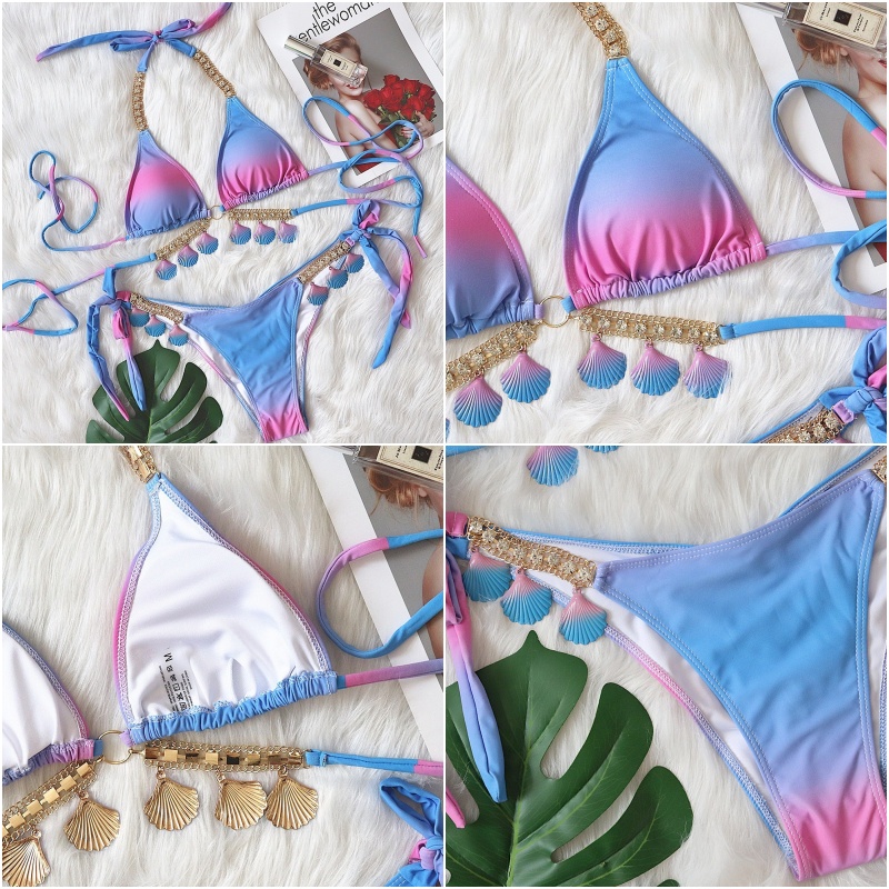 BikiniFC  (S,M,L) SB200 มี5สี บิกินี่หอยสุดอลัง งานพรีเมี่ยม ชุดว่ายน้ำทูพีซ ตกแต่งเปลือกหอย มีฟองน้ำเสริมชุดเที่ยวทะเล ราคา ถูกที่สุด ดีลบีเคเค แกลเลอรีภาพที่ 2