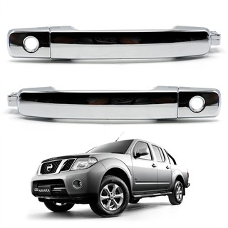 ชุดมือเปิดด้านนอกประตู 2ประตู หน้า+หลัง ซ้าย+ขวา เว้ารูกุญแจ 2รู สีโครเมียม Nissan Frontier Navara D40 ปี 2006-2014