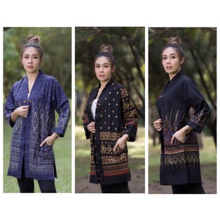 เสื้อคลุมพื้นเมืองตัวยาว ผ้าฝ้ายพิมพ์ลายไทย