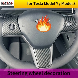 Tesla อุปกรณ์เสริม3cs matte Carbon fiber for Tesla Model 3 Steering wheel atch decoration Interior Modified Model Y acce