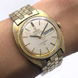 นาฬิกามือสอง OMEGA Costellation date 1968 chronometer 18k gold plate ขนาด 35mm หน้าปัดบรอนซ์เงิน