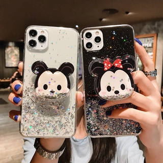 Huawei Y9S Y9 Prime Y7 Y6 Pro 2019 Y6S Y5 Lite 2018 2017 Honor 7A 7C Cartoon Cute Mickey Minnie Quicksand Stand Case Glitter Soft Phone Back Cover QH 28