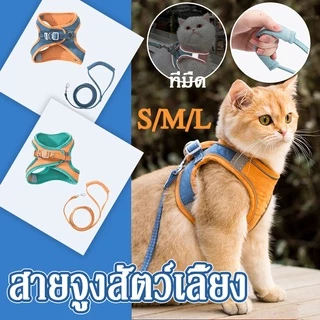 【พร้อมส่ง】สายจูงสัตว์เลี้ยง สายรัดอกสุนัข ผ้าระบายอากาศ สายจูงแมว Colorful Reflective ปลอกคอแมว S/M/L