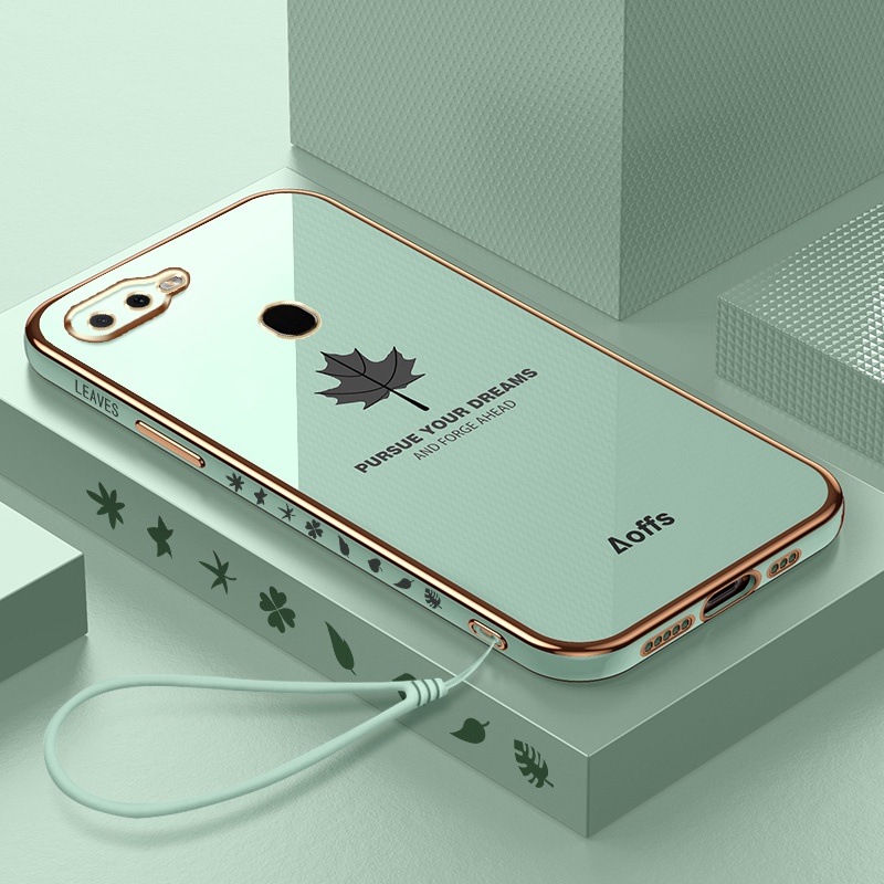 ปลอกสไตล์ใบเมเปิ้ล OPPO A7 A5S A12 A11K ดีไซน์ใหม่เคสโทรศัพท์ทรงสี่เหลี่ยมชุบอ่อนเคส