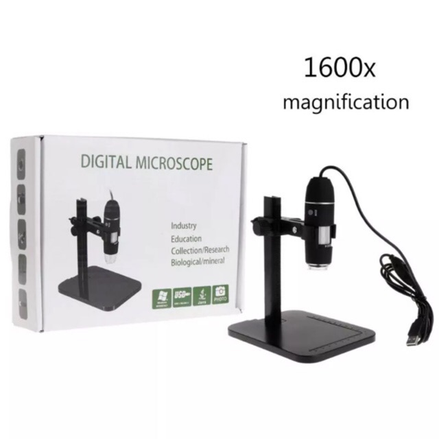 กล้องจุลทรรศน์ กล้องไมโครสโคปขยาย 1600 เท่าพร้อมขาตั้ง  usb digital microscope 1600x with stand 8Led