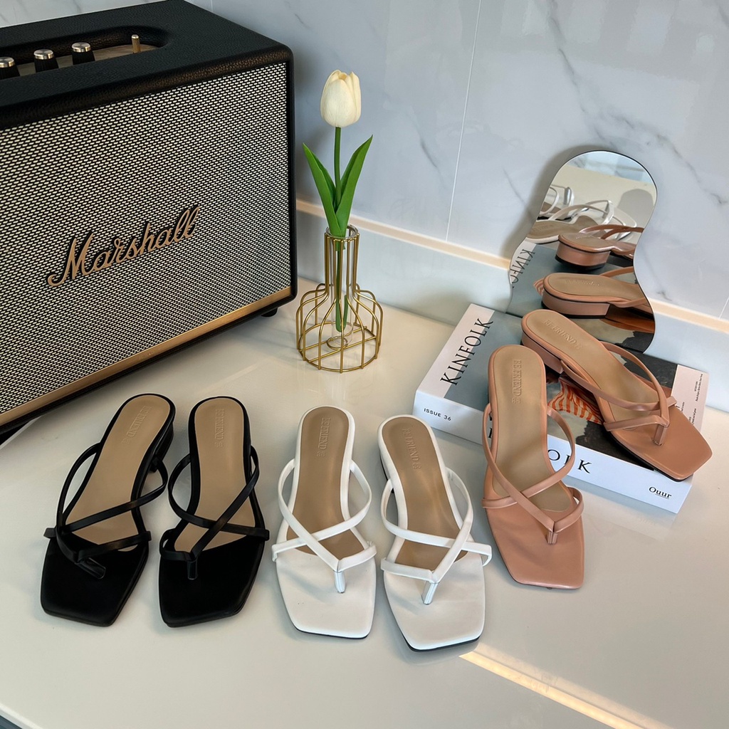 shoes be friendรุ่นโอโซนคีบเส้น รองเท้าส้นสูงน่ารักสูง1นิ้ว พร้อมส่งส่งไวใส่แล้วเท้าเรียวสวยหนังพรีเมี่ยมแนะนำบวก1ไซส์