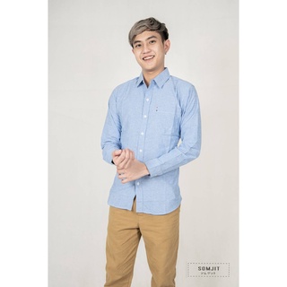 เสื้อเชิ้ตแขนยาว คอปก สีฟ้าเข้ม  (ผ้า Oxford )