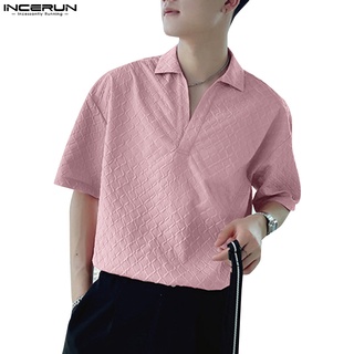 Incerun เสื้อโปโล แขนสั้น คอวี วาฟเฟิล ลําลอง สง่างาม ฤดูร้อน สําหรับผู้ชาย