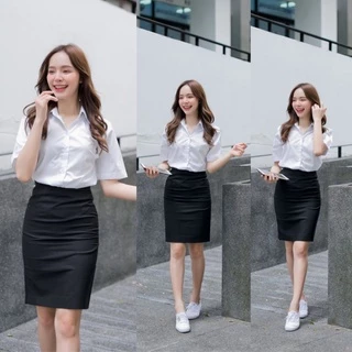 กระโปรงทรงเอ ผ้าเสริทกระโปรงพิธีการ รับปริญญา ผ้าเสริท ความยาว 24 นิ้ว 🔵สีกรม /สีดำ⚫เอว 23- 34