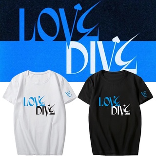 เสื้อยืดลําลอง แขนสั้น พิมพ์ลาย Kpop IVE LOVE DIVE แฟชั่นฤดูร้อน สําหรับผู้หญิง และผู้ชายS-5XL