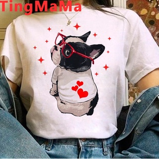 เสื้อยืด พิมพ์ลายแมว Pug Dog Bull Terrier Bulldog พลัสไซซ์ สไตล์ฮาราจูกุ สําหรับผู้หญิง