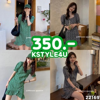 KSTYLE4U มินิเดรส ลายดอกเล็ก แขนเจ้าหญิง แต่งกระดุม #22169เดรส ชุดเดรส มินิเดรส เดรสยาว