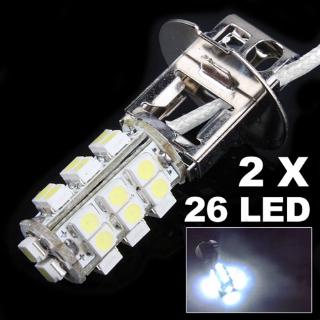 2 ชิ้น 12 โวลต์รถตัดหมอก H Ead Light H1 H3 26 3 วัตต์ SMD เย็นสีขาว LED โคมไฟหลอดไฟ