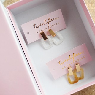 Twentyteen Minimalist Geometric Square Stud Earrings ต่างหูสีทองลายมาเบิล