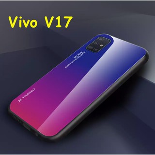 พร้อมส่งทันที Case Vivo V17 เคสกระจกสองสี เคสเงาไล่สี สีกระจกเทมเปอร์ปลอกแก้วฝาหลังกันชน ขอบนิ่ม TPU CASE