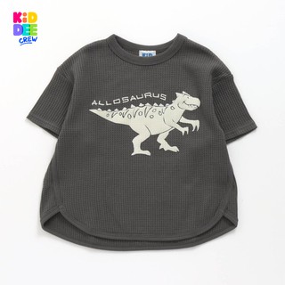 KiddeeCrew เสื้อแขนสั้นสีดำลายไดโนเสาร์ dinosaur ิblack shirt เป็นผ้าวาฟเฟิล เหมาะสำหรับอายุ 1-14 ปี