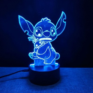 โคมไฟตั้งโต๊ะ LED รูปการ์ตูนอนิเมะ Lilo&amp;Stitch พร้อมรีโมตคอนโทรล พอร์ต USB สําหรับตกแต่งบ้าน