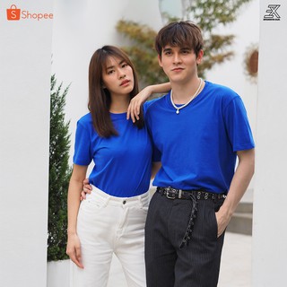 Expogarment เสื้อยืดสีน้ำเงิน คอกลม คอวี คอตตอน100%  ไม่มีตะ…