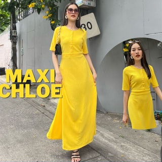 THONGYOY-Maxi Chloe แม็กซี่เดรสยาวกระดุมหน้า ชุดเดรสสีเหลือง เดรสสีเหลืองสด เดรสสีสด เดรสใส่ทำงาน เดรสใส่ออกงาน ชุดไปงาน