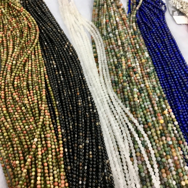 💖 รวมหิน 💖 หินแท้ หินธรรมชาติ 3 มิล (3 mm) ทรงกลม เส้นยาว ราคาส่ง