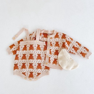 Autumn Baby Girl Knitted Cardigan + Rompers Optional