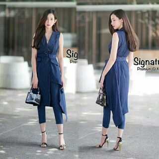 👚👖 H1453 Set 3 ชิ้น เสื้อสูทแขนกุด ดีเทลชายเสื้อแต่งเฉียง 1 ข้าง เพิ่มความโดดเด่นให้กับชุด ด้านหน้าติดกระดุมหน้า2 เม็ด