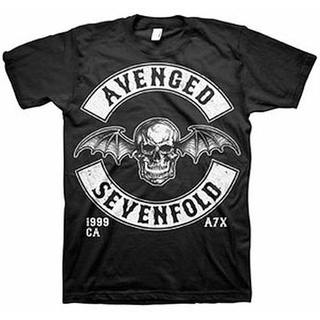 เสื้อยืดผ้าฝ้ายพิมพ์ลายแฟชั่น เสื้อยืดผ้าฝ้าย ลาย Avenged Sevenfold Deathbat Crest สีดํา L 2 Heavy Metal Rock FDehdh32NI