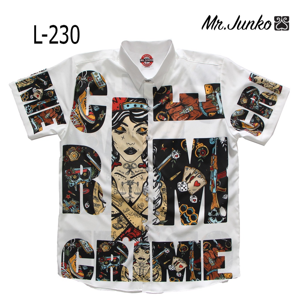 ⚡ ส่งฟรี⚡เสื้อเชิ้ตแขนสั้น งานต่อลาย Mr-Junko ผ้าซาติน นิ่มใส่สบายไม่ร้อน L-230