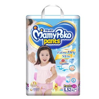 Mamy Poko กางเกงผ้าอ้อม รุ่น Extra Dry Skin ไซส์ L 52 ชิ้น(สำหรับเด็กหญิง)