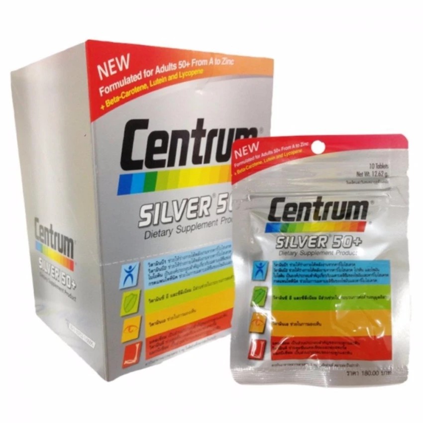 CENTRUM SILVER 50+ เซนทรัม ซิลเวอร์ 50+ อาหารเสริมผู้สูงอายุ แบบซอง 100 เม็ด จำนวน 1 กล่อง