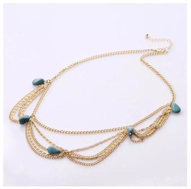 พร้อมส่ง 🇹🇭 กทม สร้อยหน้าผาก สไตล์อินเดีย สร้อยประดับผม สีทอง หินสีฟ้า ติกะหน้าผาก สไตล์โบฮีเมียน เก๋ๆ - รูปที่ 6