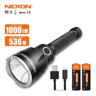 Nicron ไฟฉาย LED B200 ระยะไกล 536 ม. ชาร์จซ้ําได้ 1000LM กันน้ํา IP68 ค้นหากู้ภัยกลางแจ้ง B200