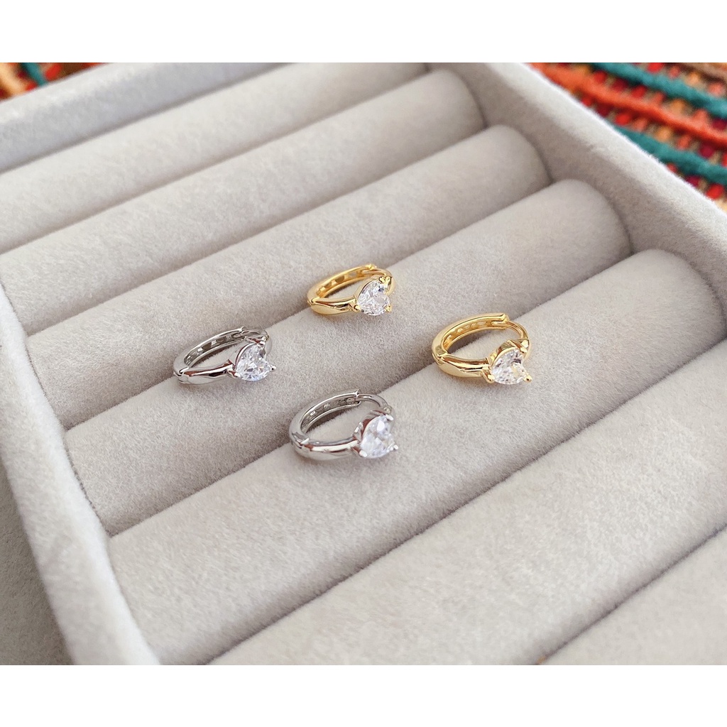 207-goodgift_station-Hoop Heart diamond 925 sterling silver earrings  ต่างหูเงินแท้ ห่วงกลมแบบล็อค เ